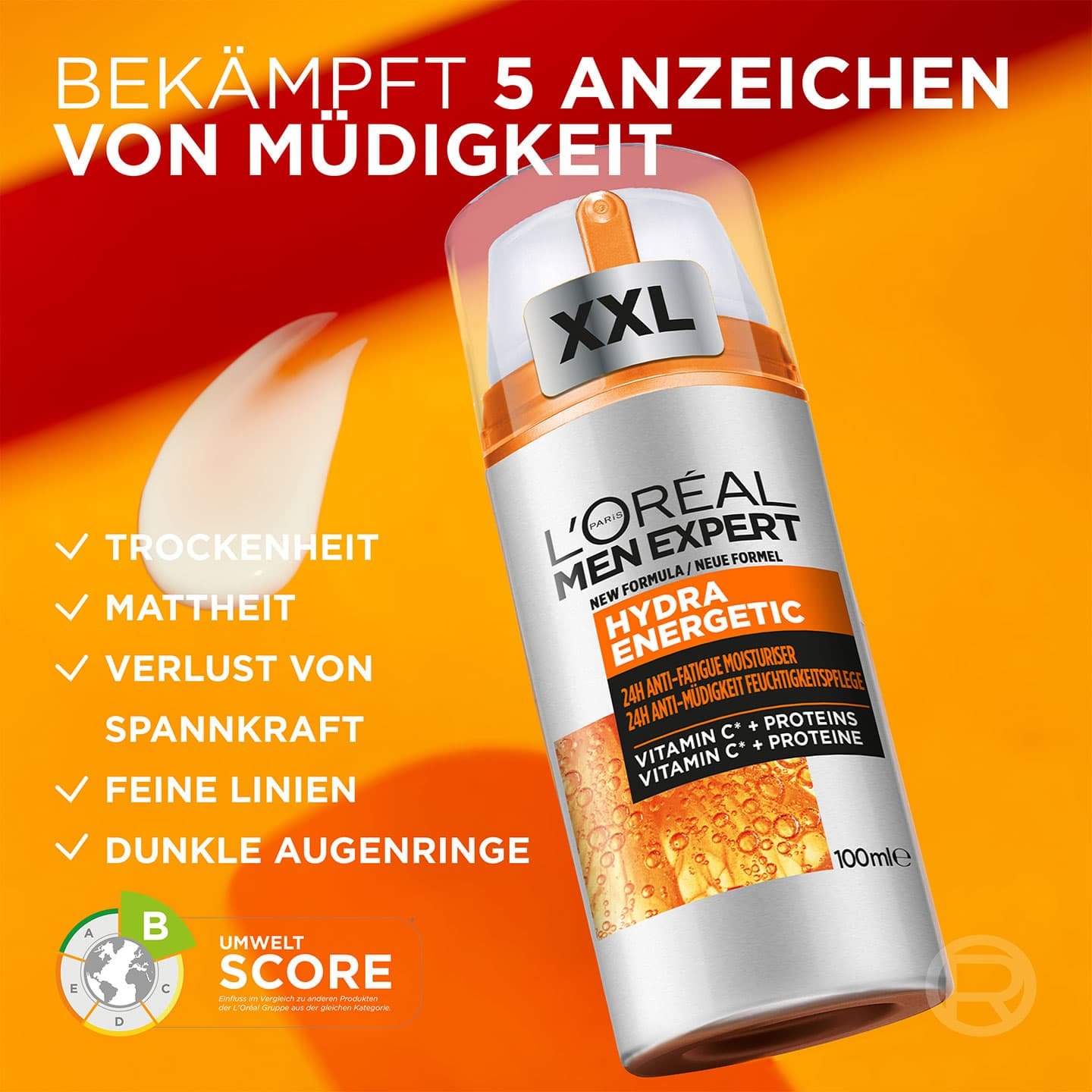 24h Anti-Müdigkeit Feuchtigkeitspflege - Produkt daneben Liste mit 5 Produktvorteile